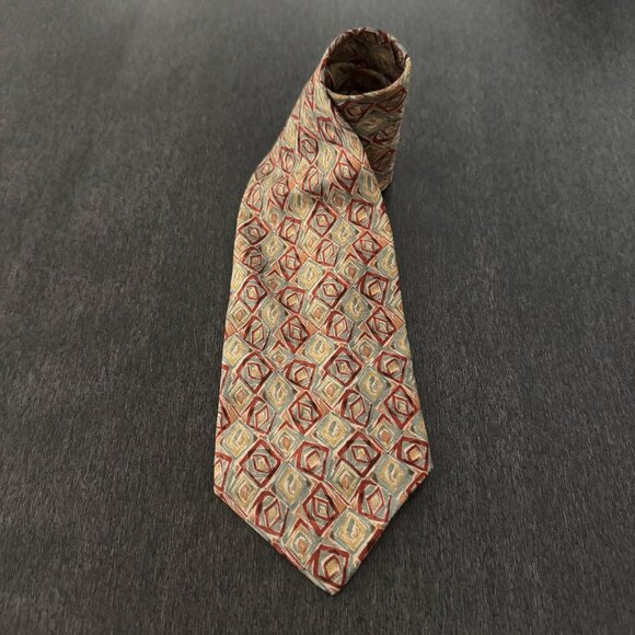 Bally Men's Handmade 100% Silk Necktie Geometric Diamond Pattern Made In Italy - Picture 1 of 8